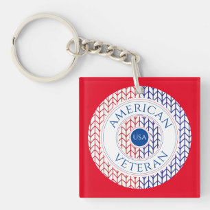 AMERICAN VETERAN Square Acrylic Keychain / Red