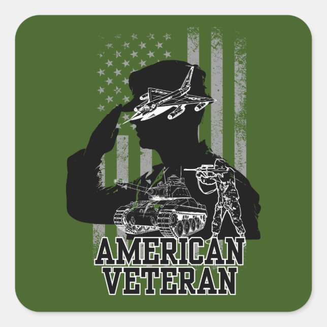 American Veteran Square Sticker (Front)