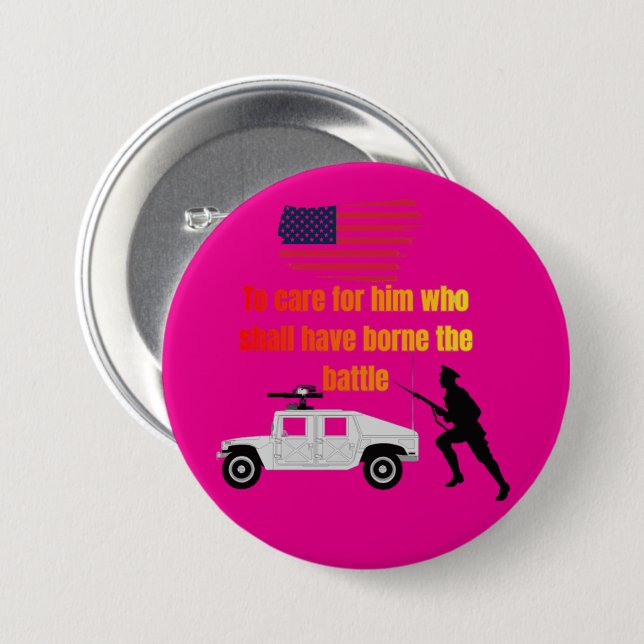 American veterans hot pink 3 inch round button (Front & Back)