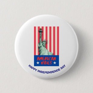 "American Vibes" Statue Liberty Red Stripes Custom 2 Inch Round Button