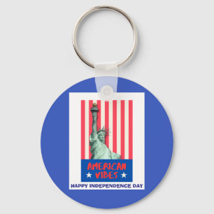 "American Vibes" Statue Liberty Red Stripes Custom Keychain