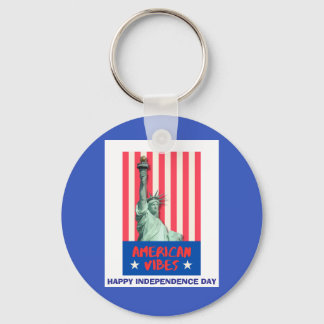 "American Vibes" Statue Liberty Red Stripes Custom Keychain