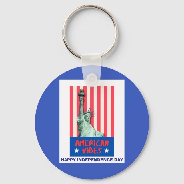 "American Vibes" Statue Liberty Red Stripes Custom Keychain (Front)