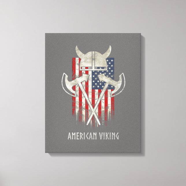 American Viking. Flag, Distressed, Helmet, Axe Canvas Print (Front)