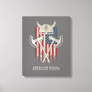American Viking. Flag, Distressed, Helmet, Axe Canvas Print
