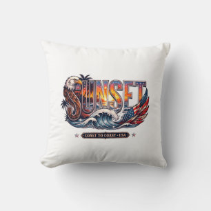 American Vintage Eagle & Flag "SUNSET" Wave Throw Pillow