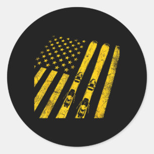 American Vintage Skiing Ski Winter Mountain USA Classic Round Sticker