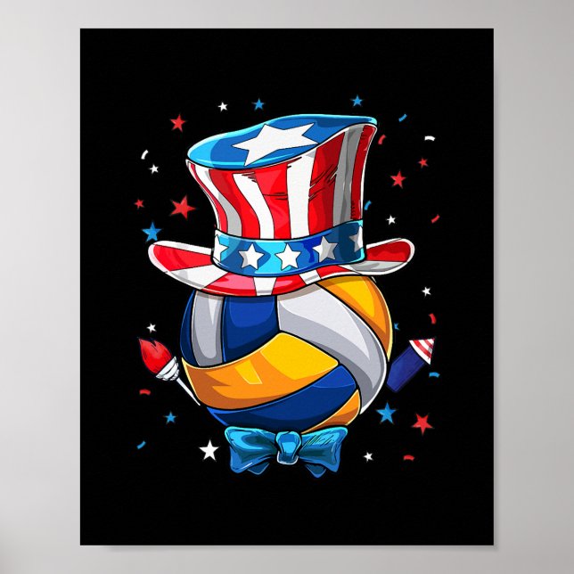 American Volleyball Fireworks 4th Of July Poster (Front)