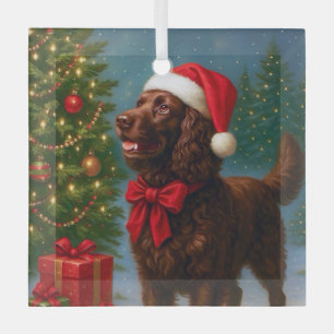 American Water Spaniel Holiday Glass Ornament