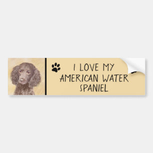 American Water Spaniel Painting - Original Dog Art Bumper Sticker