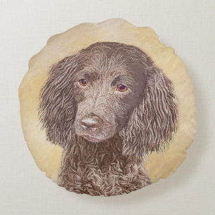 American Water Spaniel Painting - Original Dog Art Round Pillow