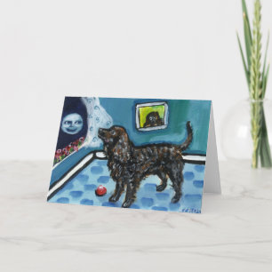 American Water Spaniel sees smiling moon Card
