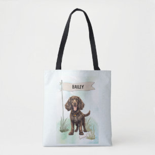 American Water Spaniel Watercolor Personalized Dog Tote Bag