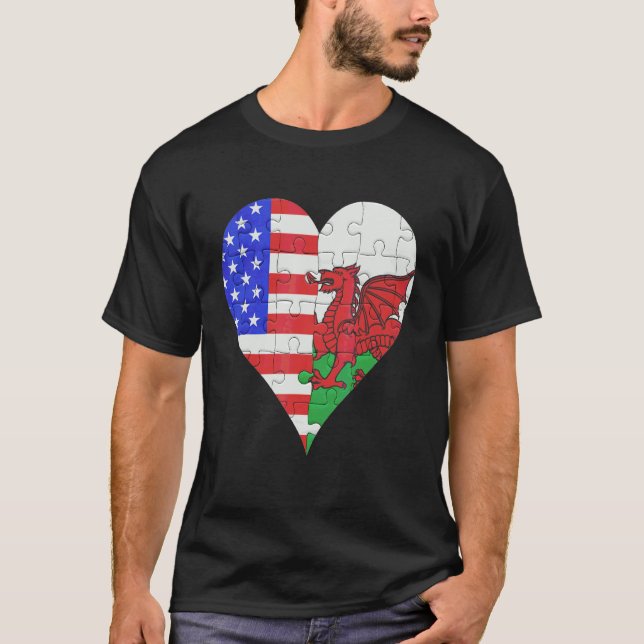 American Welsh Flag Heart T-Shirt (Front)
