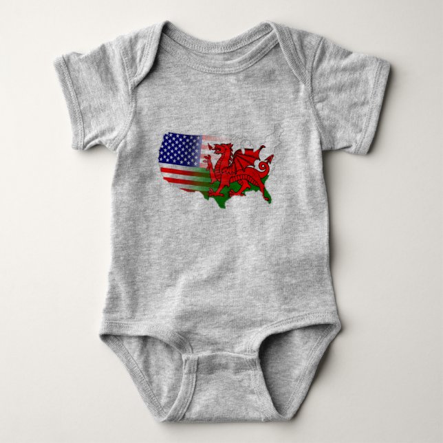 American Welsh Flags Map One Piece Baby Bodysuit (Front)