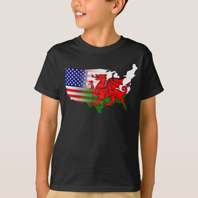American Welsh Flags Map   T-Shirt (Front)