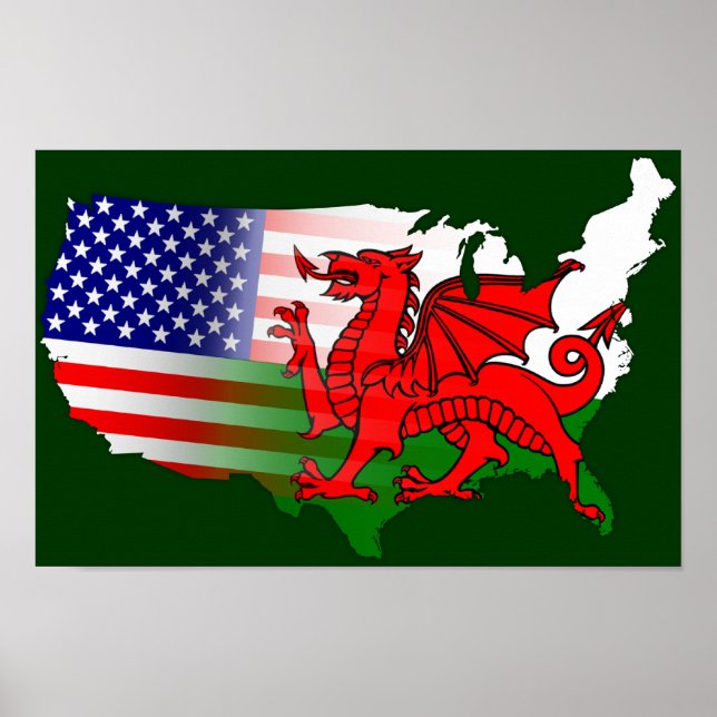 American Welsh Map Flags Poster (Front)