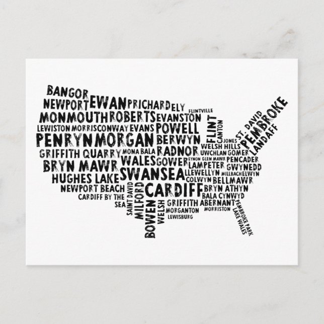 American Welsh Place Names Typography Postcard (Front)