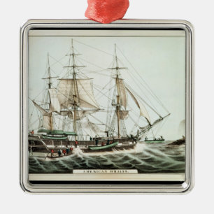American Whaler, engraved by Nathaniel Currier Metal Ornament