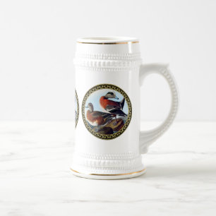American Widgeon ducks on a rock Beer Stein