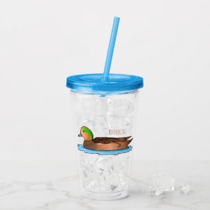 American wigeon bird cartoon illustration acrylic tumbler