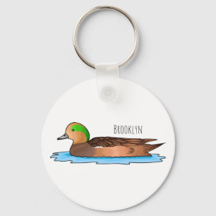 American wigeon bird cartoon illustration keychain