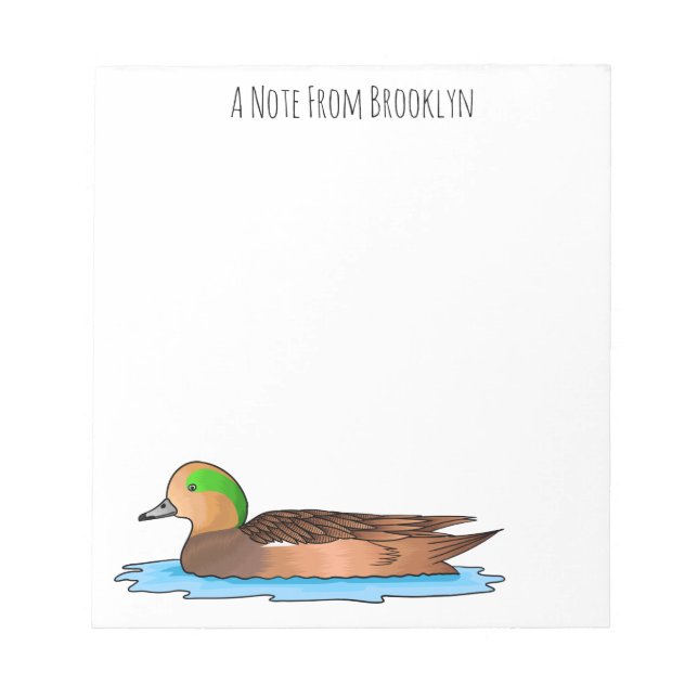 American wigeon bird cartoon illustration  notepad (Front)