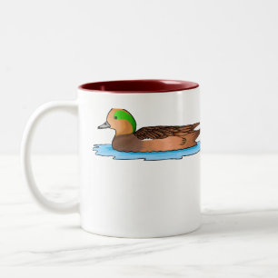 American wigeon bird cartoon illustration  Two-Tone coffee mug