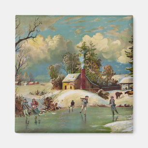 American Winter Life Christmas Scene Magnet