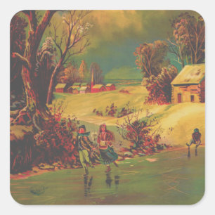 American Winter Life Vintage Square Sticker