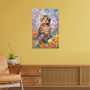 American wirehair cat colourful watercolor artwork poster