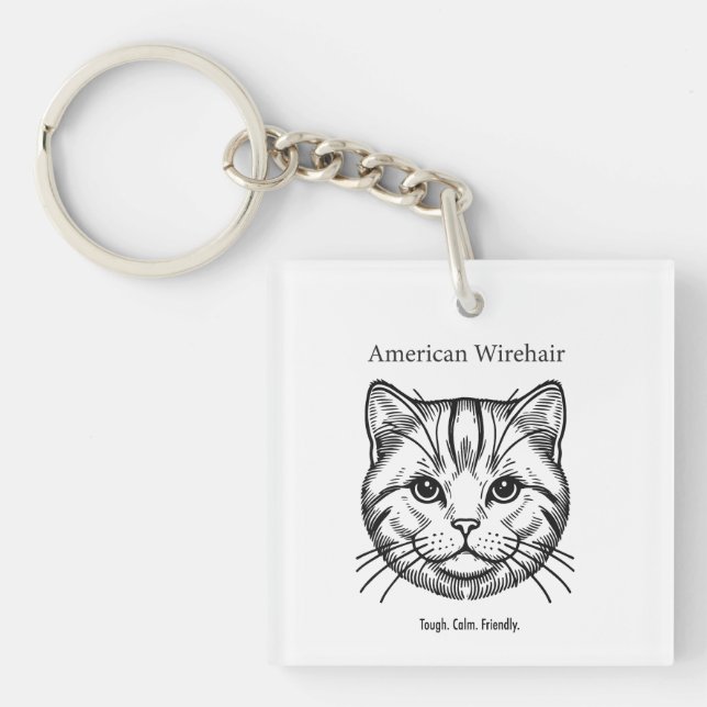 American Wirehair Portrait Keychain (Front)