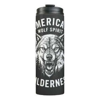 American Wolf Spirit Wilderness T-Shirt Thermal Tumbler