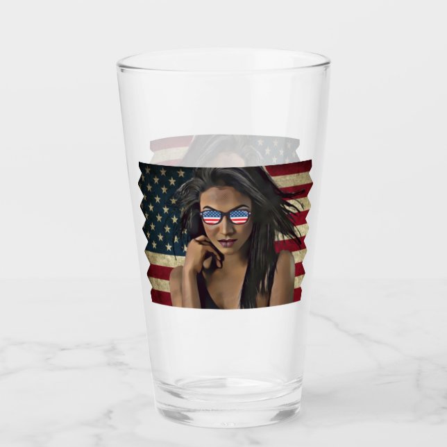 American Woman Distressed American Flag     Glass (Front)