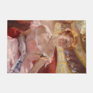 American Woman with a Pearl Necklace & Pink Dress Doormat