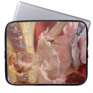American Woman with a Pearl Necklace & Pink Dress Laptop Sleeve