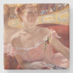 American Woman with a Pearl Necklace & Pink Dress Stone Coaster