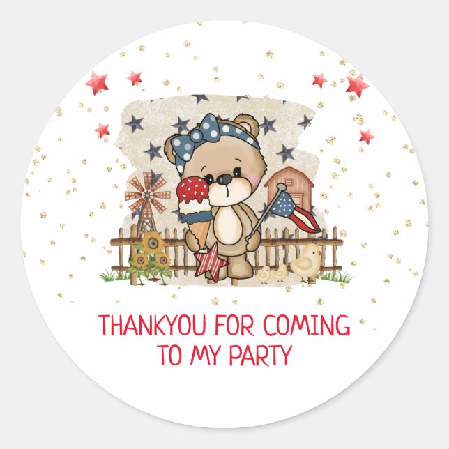 Americana Birthday Party Thankyou Sticker (Front)