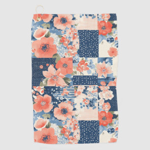 Americana Floral Patchwork Quilt in Navy and Coral Golf Towel