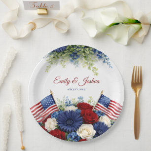 Americana Flowers and Flag Wedding Paper Plate