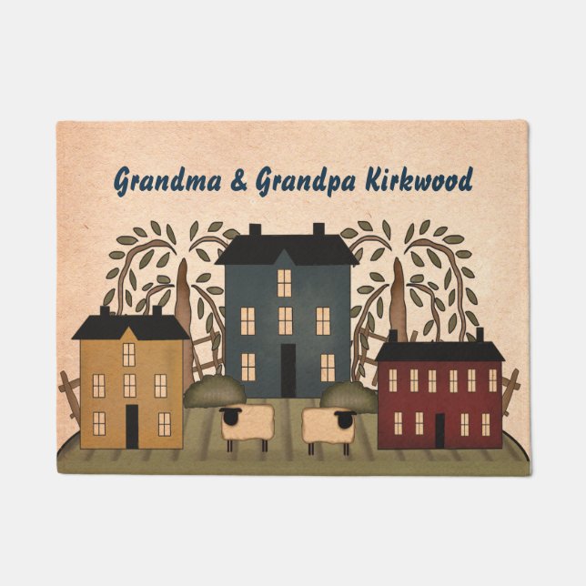Americana Folk Art Custom Door Mat (Front)