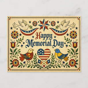 Americana Folk Art Memorial Day  Holiday Postcard