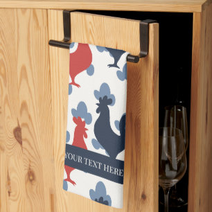 Americana Folk Art Roosters – Rustic Farm Pattern Kitchen Towel