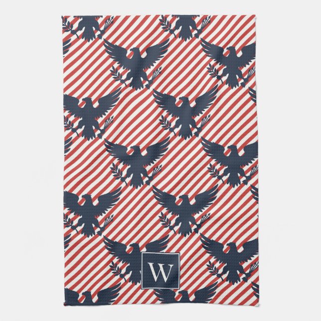 Americana Heritage Eagle Stripe Monogram Kitchen Towel (Vertical)