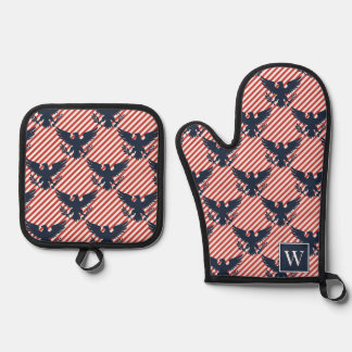 Americana Heritage Eagle Stripe Monogram Oven Mitt & Pot Holder Set