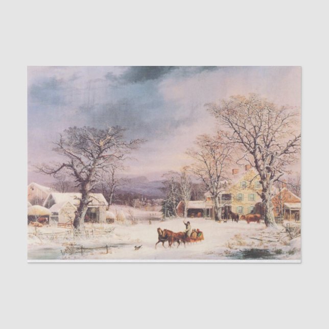 Americana Horse Sleigh Snowy Winter Tissue Paper (Front)