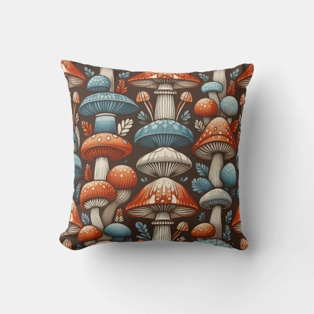 Americana Mushrooms Throw Pillow (Front)