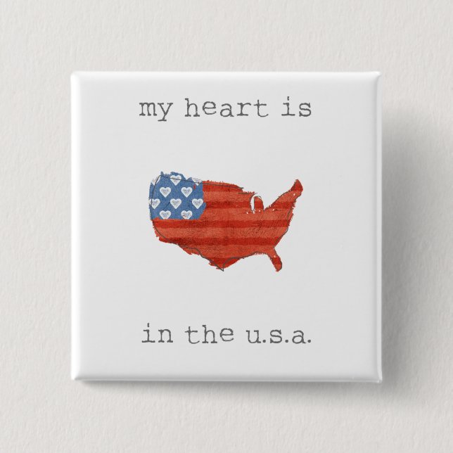 Americana | My Heart Is In The USA Map 2 Inch Square Button (Front)