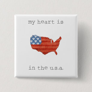 Americana   My Heart Is In The USA Map 2 Inch Square Button