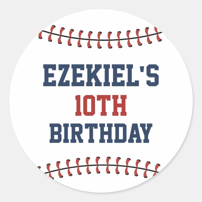 Americana Navy Blue & Red Baseball Birthday Classic Round Sticker (Front)